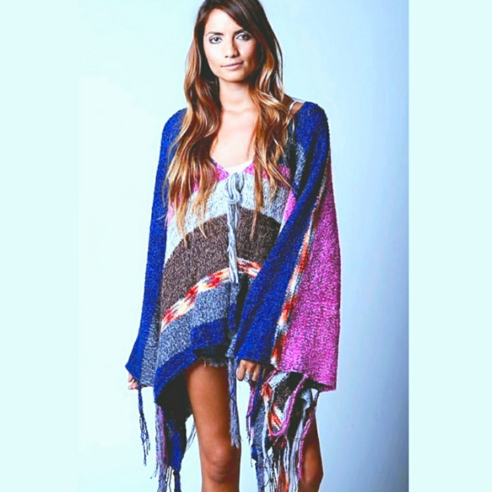 Indah Fringe Hand Knitted Poncho